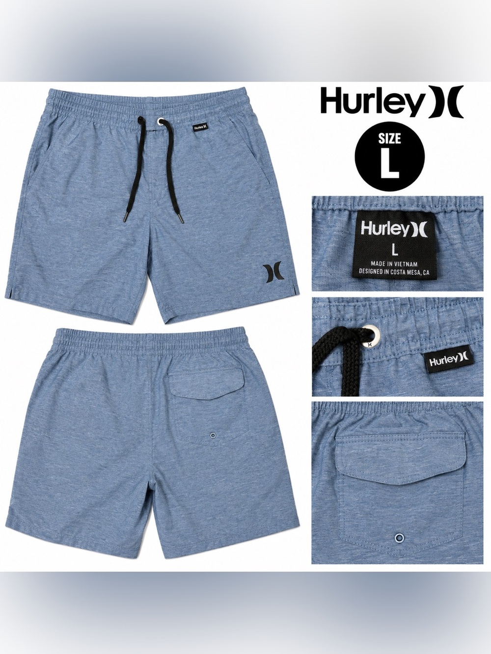 Hurley Men’s Light Blue Elastic Waist Hybrid Shorts